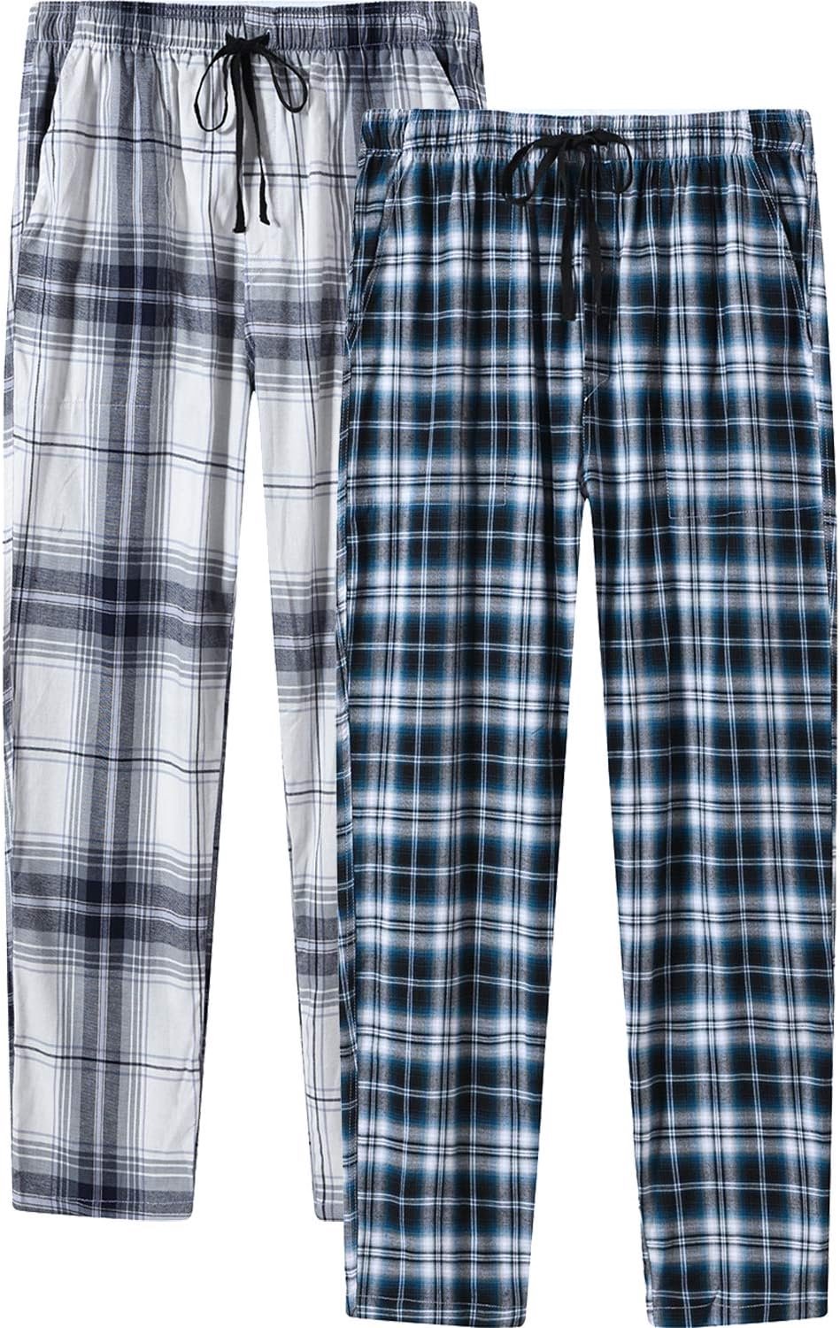 Pyjamabroek, lang, geruit, katoen, zacht, nachtkleding, vrijetijdsbroek, 2 Pack-01, S