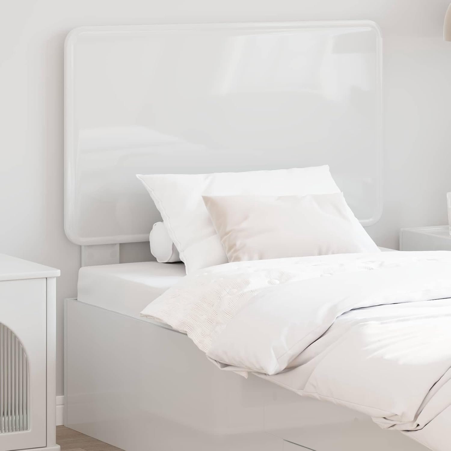 Hoofdeinde met glanzend wit oppervlak, 80 cm, houtmateriaal, modern design voor slaapkamer, functioneel en duurzaam, elegante nerf, rechthoekige vorm, onderhoudsvriendelijk
