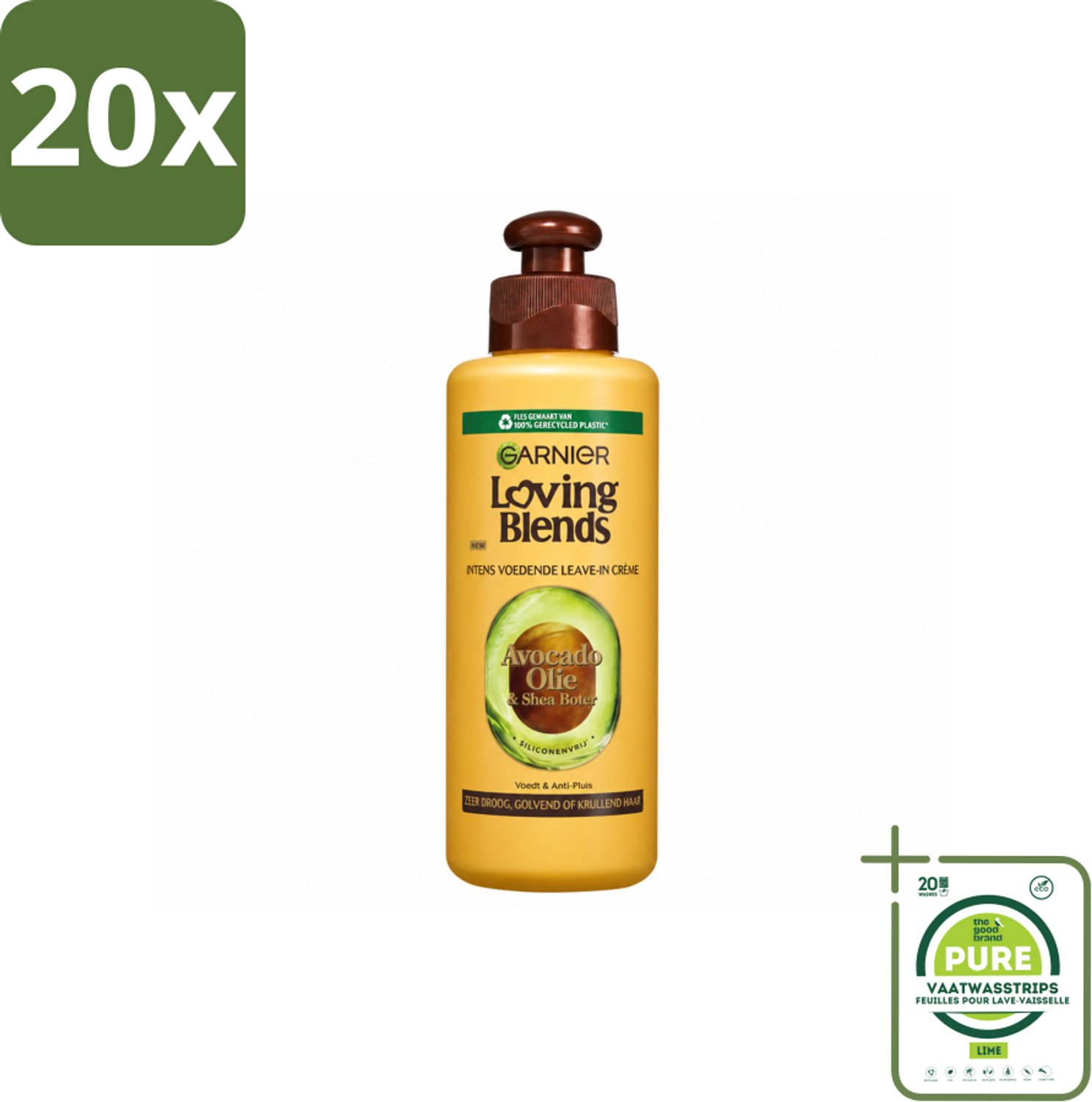 20 x Garnier - Loving Blends - Leave-In Crème - Avocado Olie & Shea Boter - Zeer Droog & Pluizig Haar - 200 ml - Grootverpakking - Vaatwasstrips - Avocado Olie - Karité Boter - Haarvoeding - Haarverzorging - Droog Haar