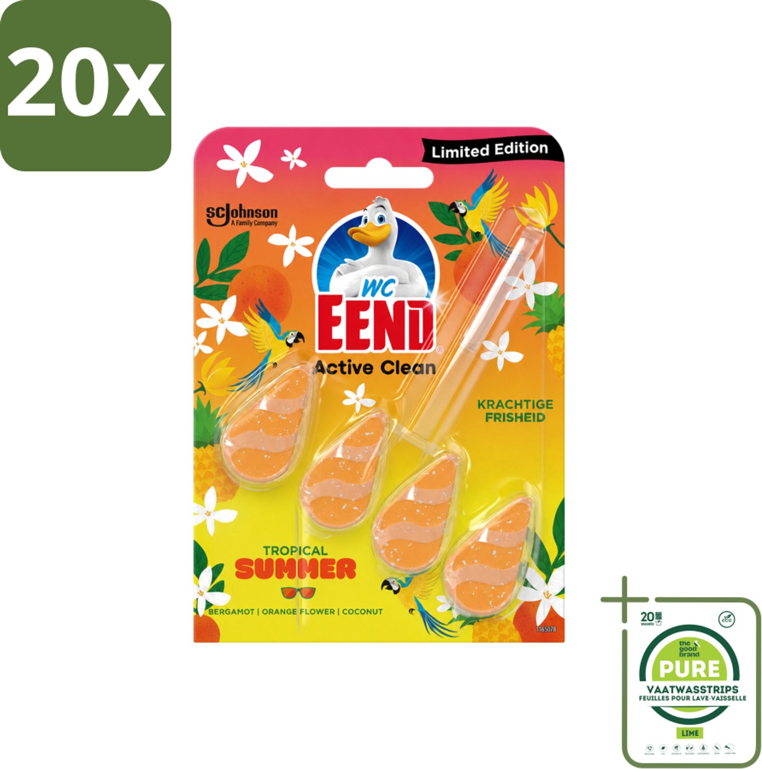 20 x WC Eend - Active Clean Tropical Summer - Toiletblok - Zomerse Frisheid - 38 gr - Grootverpakking - Vaatwasstrips - WC Eend - Toiletblok - Tropische Geur - Actief Schuim - Toilet Reinigen