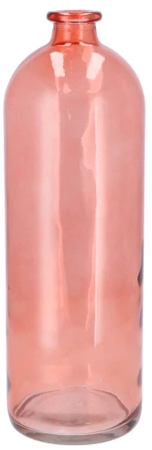 DK design Bloemenvaas fles model - helder gekleurd glas - koraal roze - 14 x 41 cm Koraalroze
