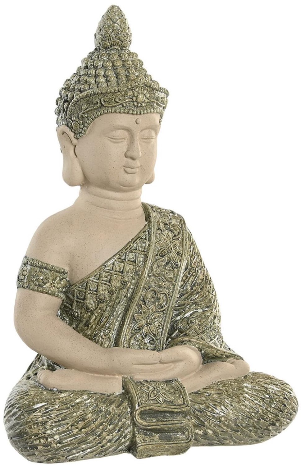 Item International Boeddha beeld Oriental - binnen / buiten - kunststeen - beige/groen - 33 x 49 cm - huis en tuin beelden - Old look