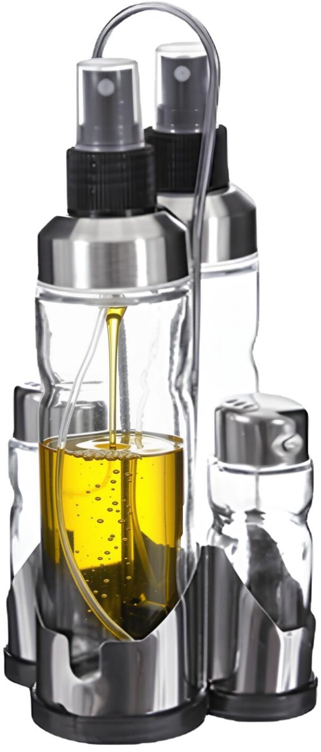 Alessandro Azijn / Olie set flessen voor op tafel - 4-delig - glas - in houder - peper / zout strooier - tafelset