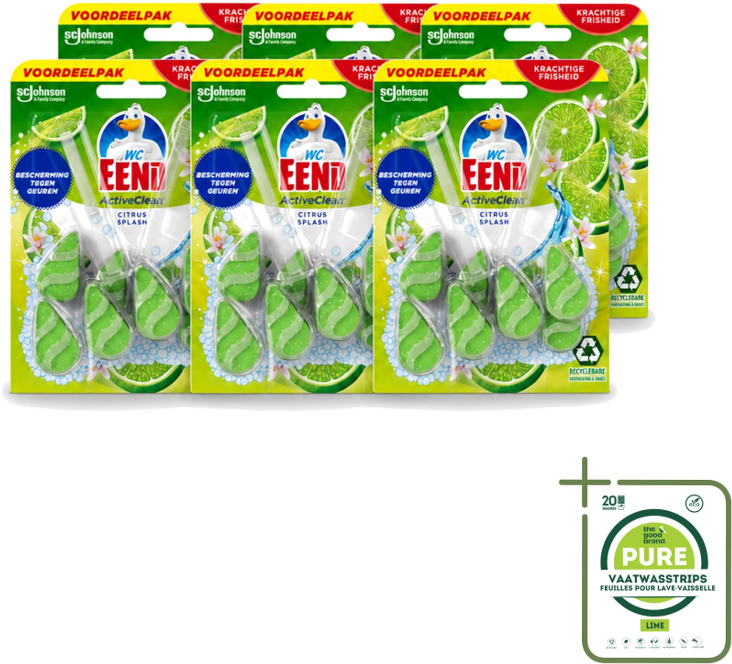 6 x WC Eend - Active Clean Citrus - Toiletblok Duopack - Krachtige Citrusgeur - 2 Toiletblokken - Grootverpakking - Vaatwasstrips - Toiletblok - Reiniging Toilet - Citrusgeur Toilet - Schuim Toilet - Hygiëne Toilet