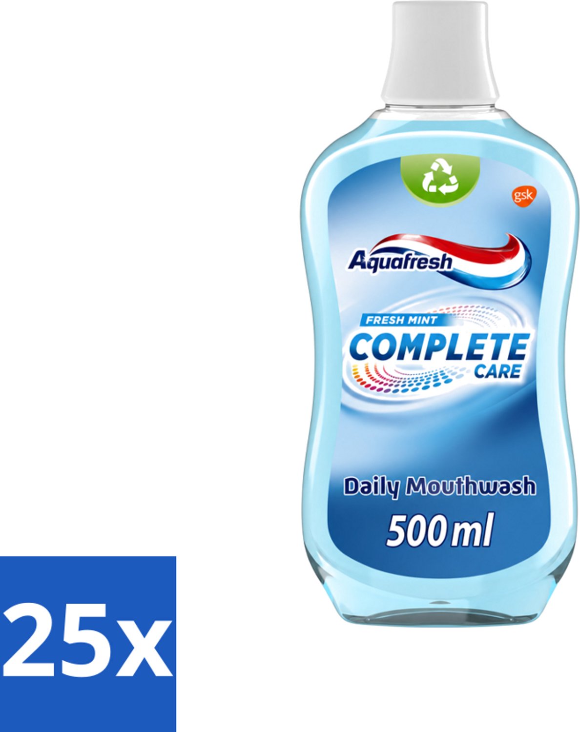 25 x Aquafresh Complete Care Mondwater - Fresh Mint - 500 ml - Voordeelverpakking - 25 stuks