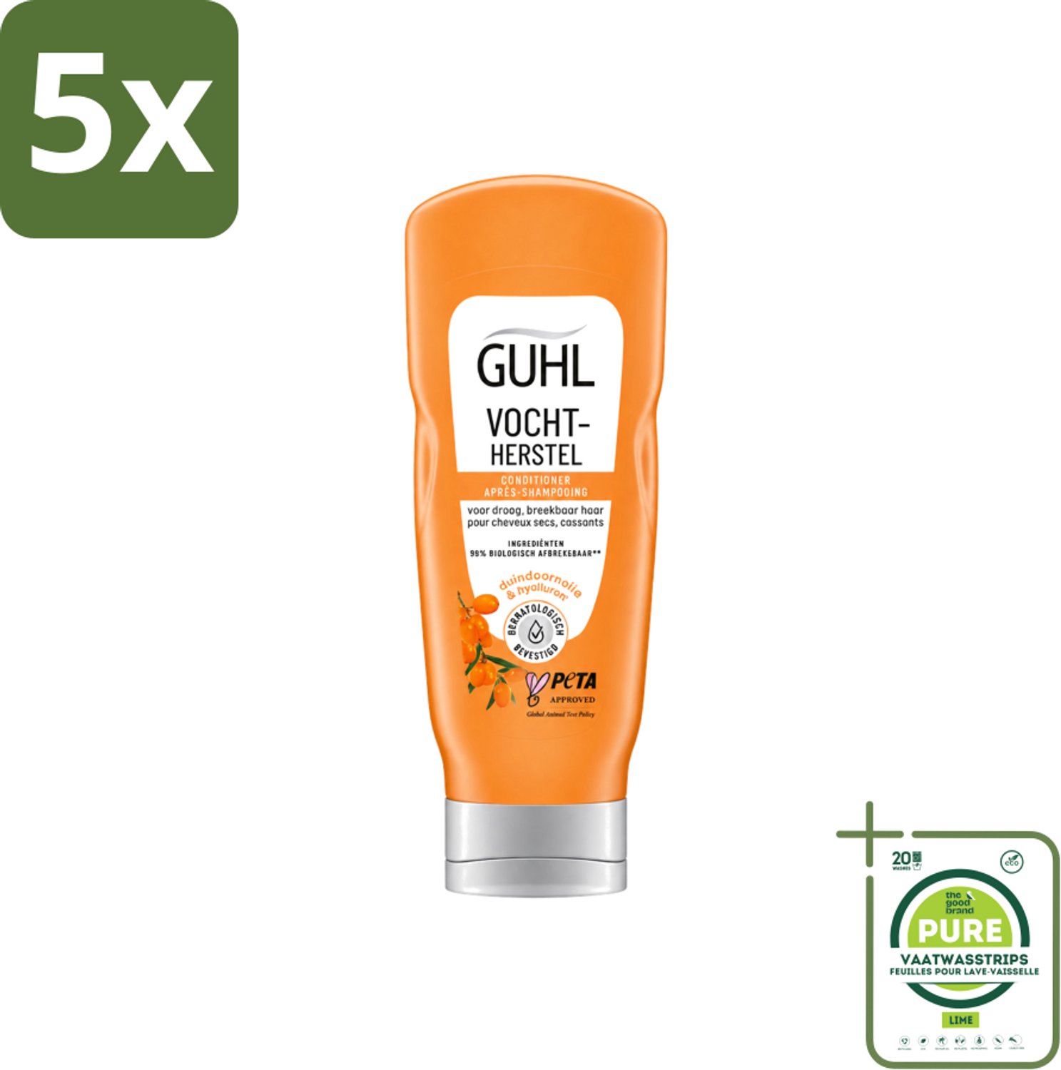 5 x Guhl - Crème Conditioner - Vochtbalans - 200 ml - Grootverpakking - Vaatwasstrips - Hydratatie Haar - Vochtbalans Haar - Droog Haar - Zachtheid Haar - Tarwekiem-olie