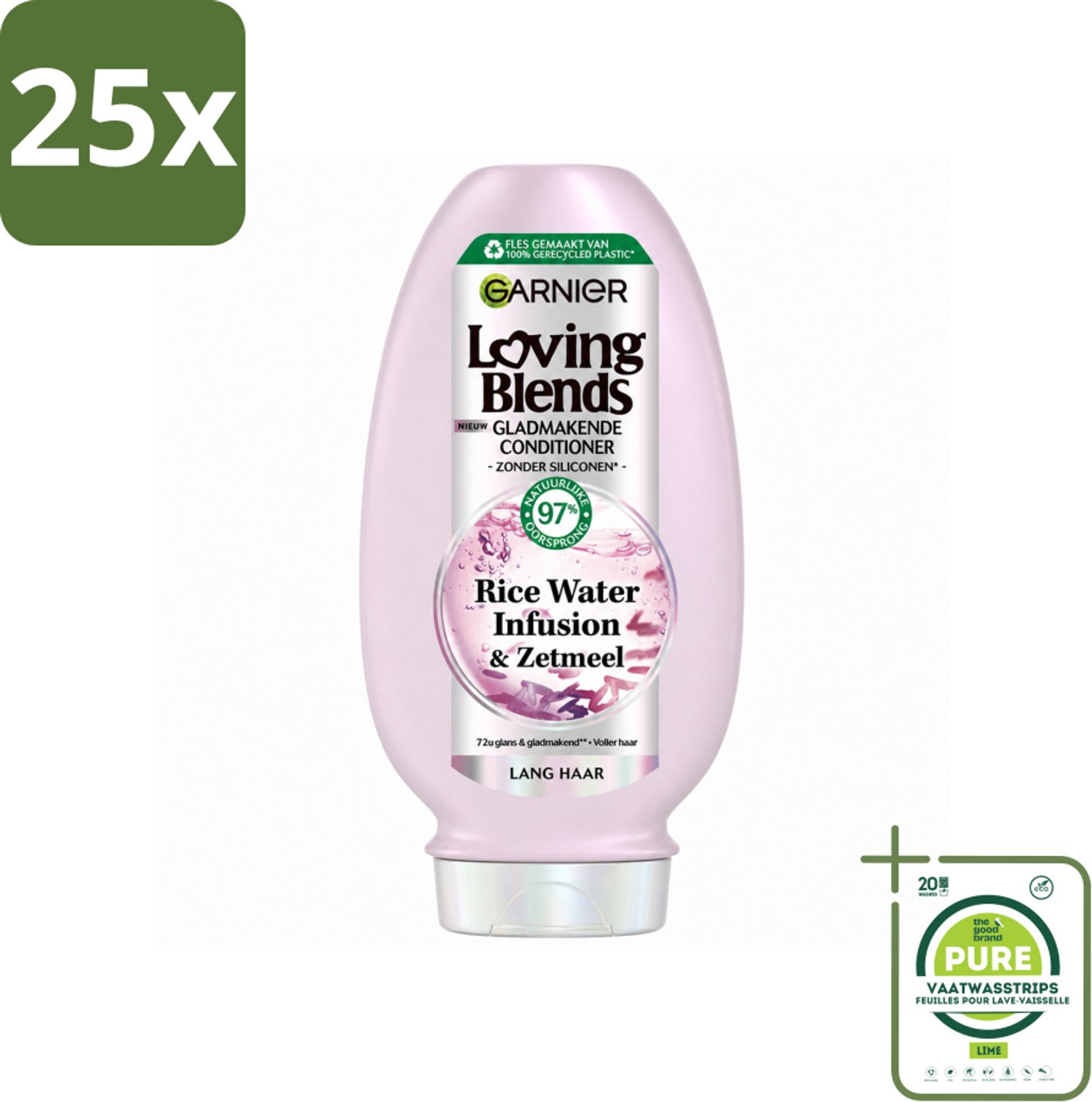 25 x Garnier - Loving Blends Rice Water Infusion - Conditioner - Glans & Zachtheid - Lang Haar - 250 ml - Grootverpakking - Vaatwasstrips - Haarverzorging - Glans - Zachtheid - Lang Haar - Rijstwater