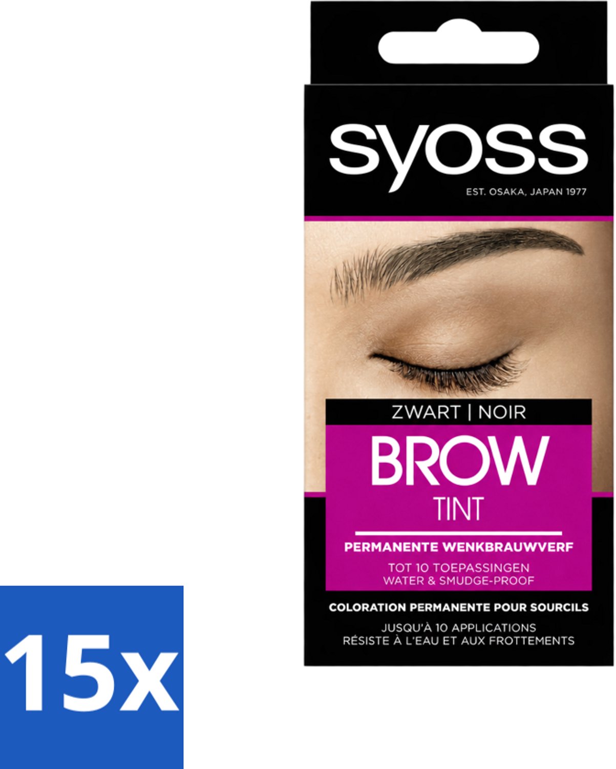 15 x SYOSS - Brow Tint Zwart - Wenkbrauwverf - Langdurige Kleur - Tot 10 Toepassingen - Voordeelverpakking - 15 stuks