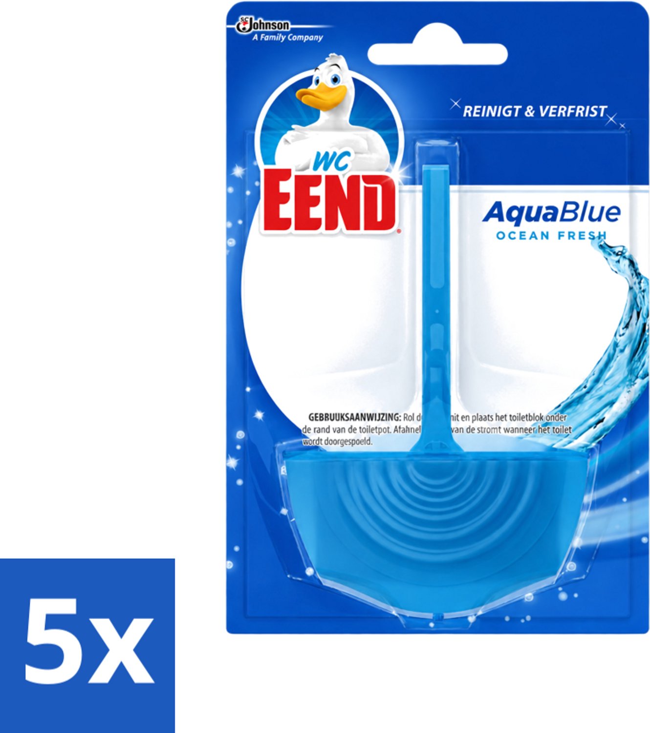 5 x WC Eend - Aqua Blue - Toiletblok - Kleurt Water Blauw & Verfrist - 40 gr - Voordeelverpakking - 5 stuks