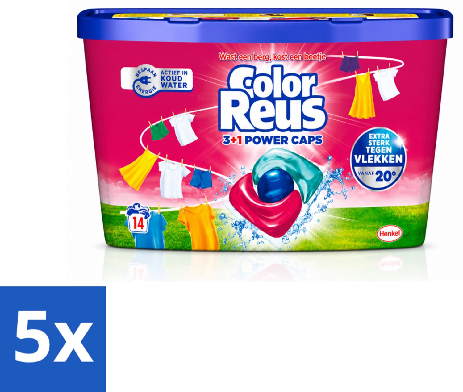 5 x Color Reus - 3+1 Power Caps - Gekleurde Was - 14 Wasbeurten - Voordeelverpakking - 5 stuks
