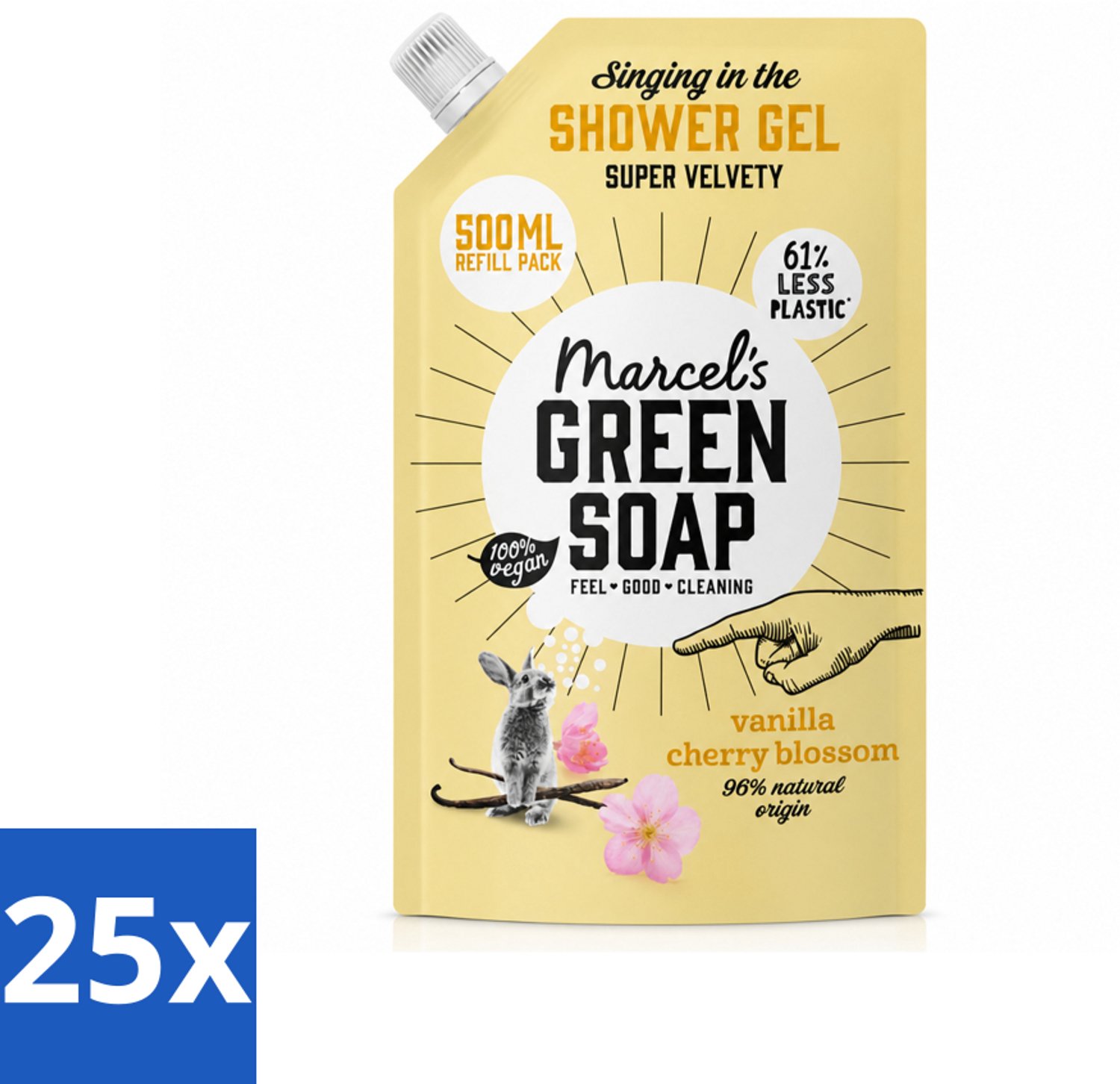 25 x Marcel's Green Soap - Shower Gel - Navulling - Vanille & Kersenbloesem - Krachtige werking - 500 ml - Voordeelverpakking - 25 stuks