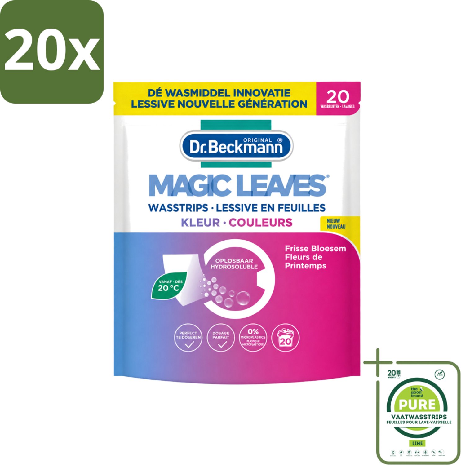 20 x Dr. Beckmann - Magic Leaves - Wasstrips - Gekleurde Was - Frisse Bloesem - 20 Wasbeurten - Grootverpakking - Vaatwasstrips - Wasstrips - Gekleurde Was - Frisse Geur - Milieuvriendelijk - Wasmiddel