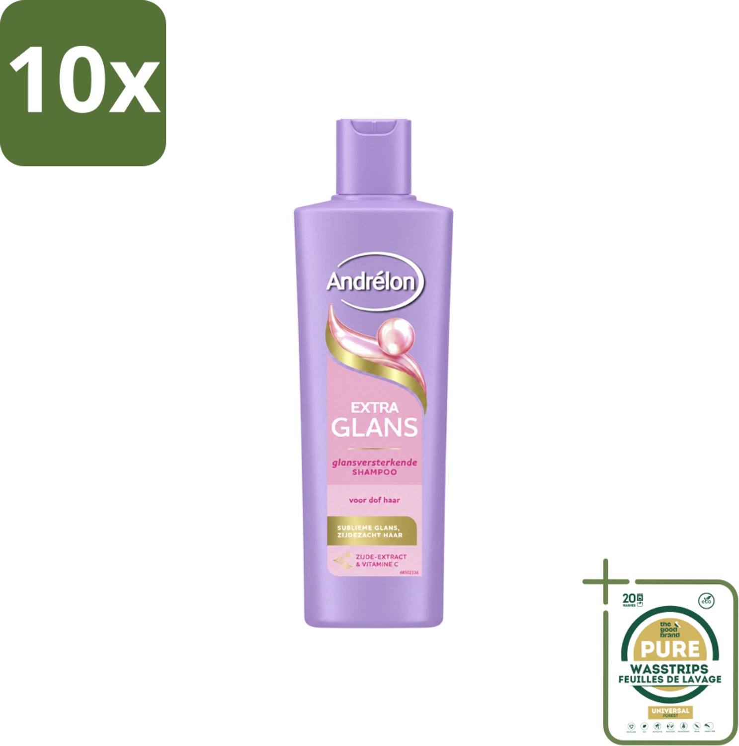 10 x Andrélon – Shampoo – Extra Glans – 250 ml - Wasstrips - Haar Verzorgen - Dof Haar - Glans Haar - Zachte Haar - Haar Reinigen