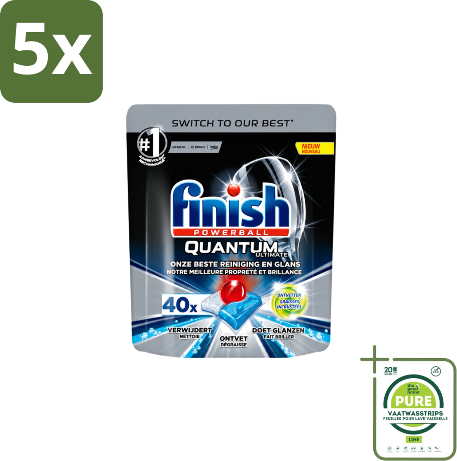 5 x Finish – Vaatwastabletten – Quantum Ultimate Ontvetter – 40 Capsules - Grootverpakking - Vaatwasstrips - Vaatwasmiddel - Vaatwastablet - Ontvetter - Vetverwijderen - Glans