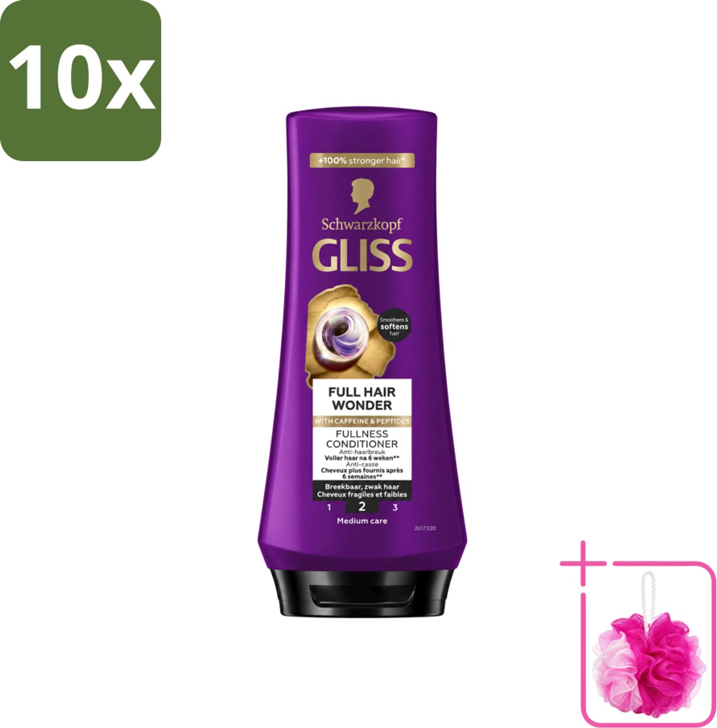 10 x Gliss Conditioner Full Hair Wonder - 200 ml - Bulkverpakking - Haarversterking - Douchemop - Volume