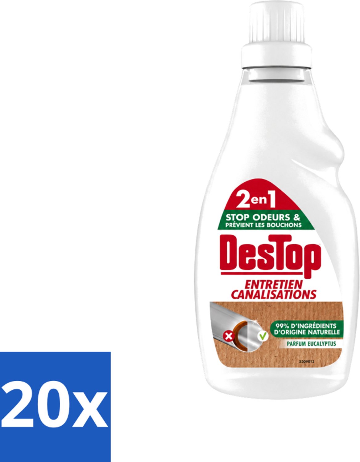 20 x DesTop - Onderhoud Leidingen - Ecologisch met Witte Azijn - Natuurlijke Ingrediënten - Eucalyptusgeur - 750 ml - Voordeelverpakking - 20 stuks