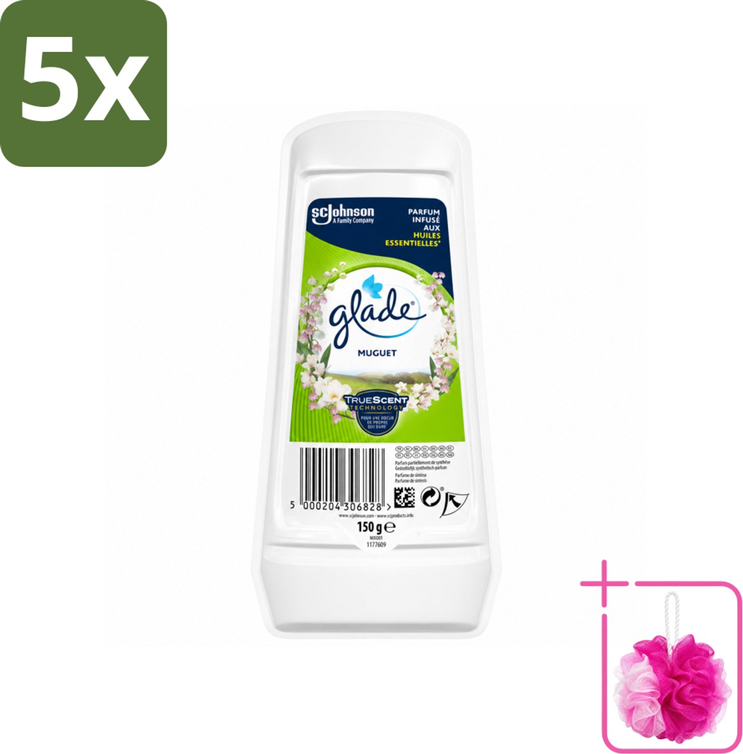 5 x Glade – Luchtverfrisser Gel – Muguet – 150 g - Bulkverpakking - Luchtverfrisser - Douchemop - Geur