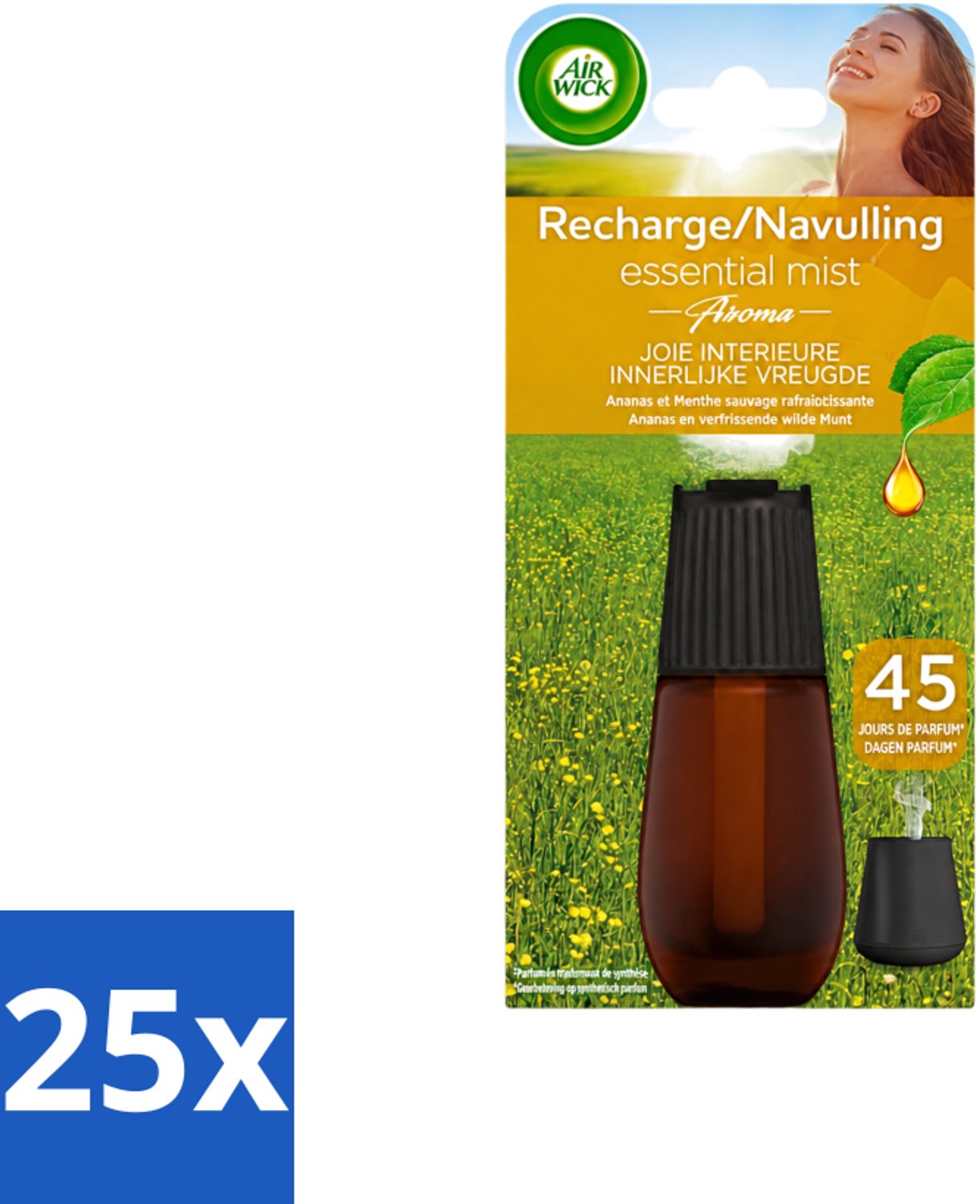 25 x Air Wick Essential Mist - Navulling - Happiness - Ananas & Wilde Munt - 20ml - Voordeelverpakking - 25 stuks