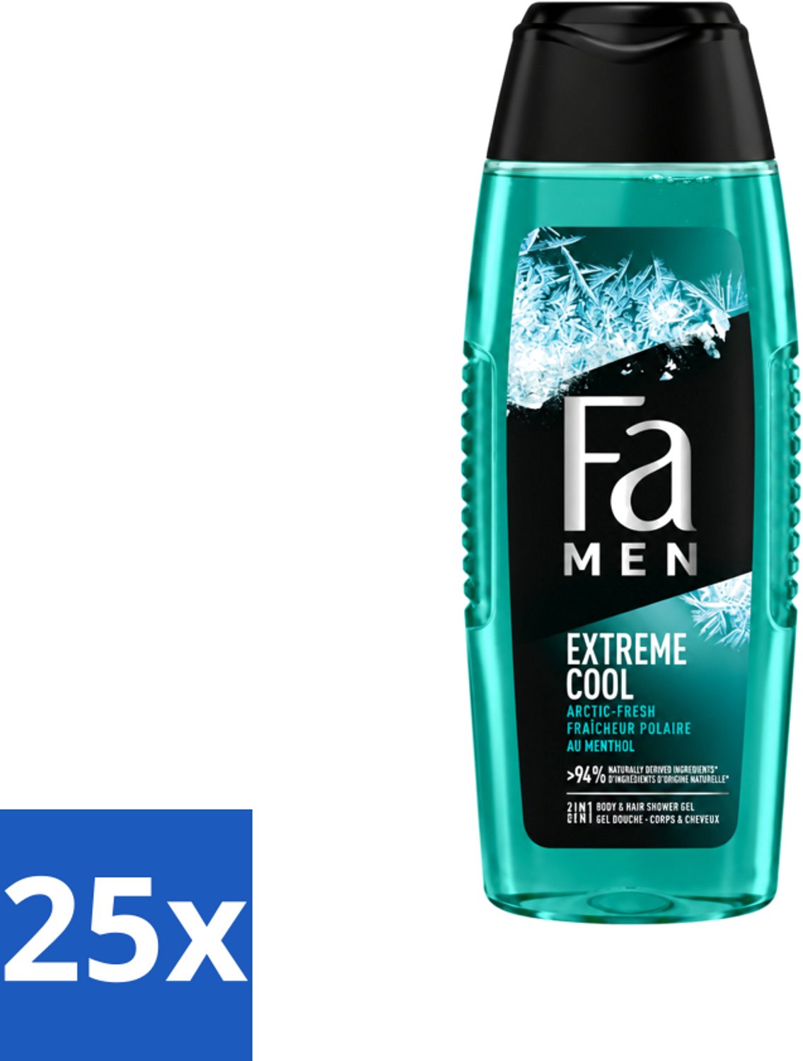 25 x Fa Men - Extreme Cool - 2 in 1 Douchegel & Shampoo - Menthol - 250 ml - Voordeelverpakking - 25 stuks