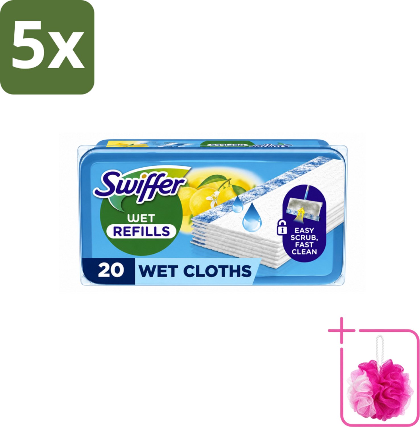 5 x Swiffer - Vloerdoekjes – Citrus Fresh – 20 doekjes - Bulkverpakking - Vloerdoekjes navullingen - Douchemop - Schoonmaken
