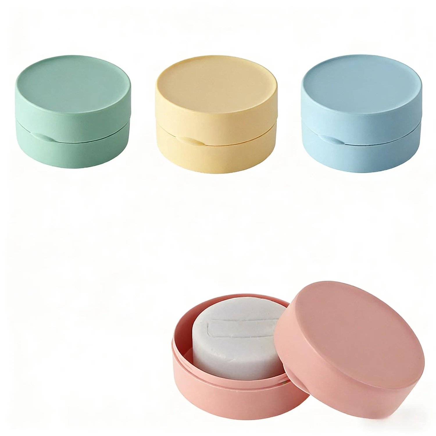 Set van 4 Ronde Zeepdozen met Deksel voor Reizen