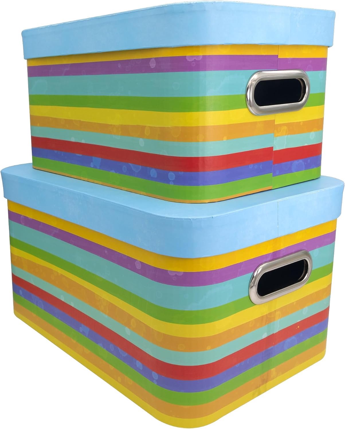 Idena Cadeauboxen met Deksel en Handvatten, 2 Stuks, Gekleurde Strepen