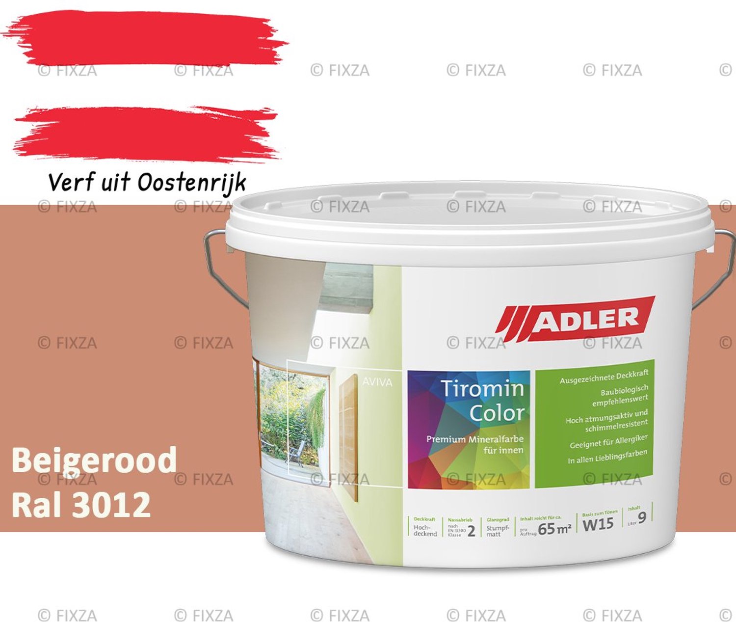 ADLER Aviva Tiromin-Color Silicaat Muurverf Binnen – 1 Liter – RAL 3012 Beigerood, Hoogdekkende & Ademend – Ecologische Schimmelwerende Wandverf