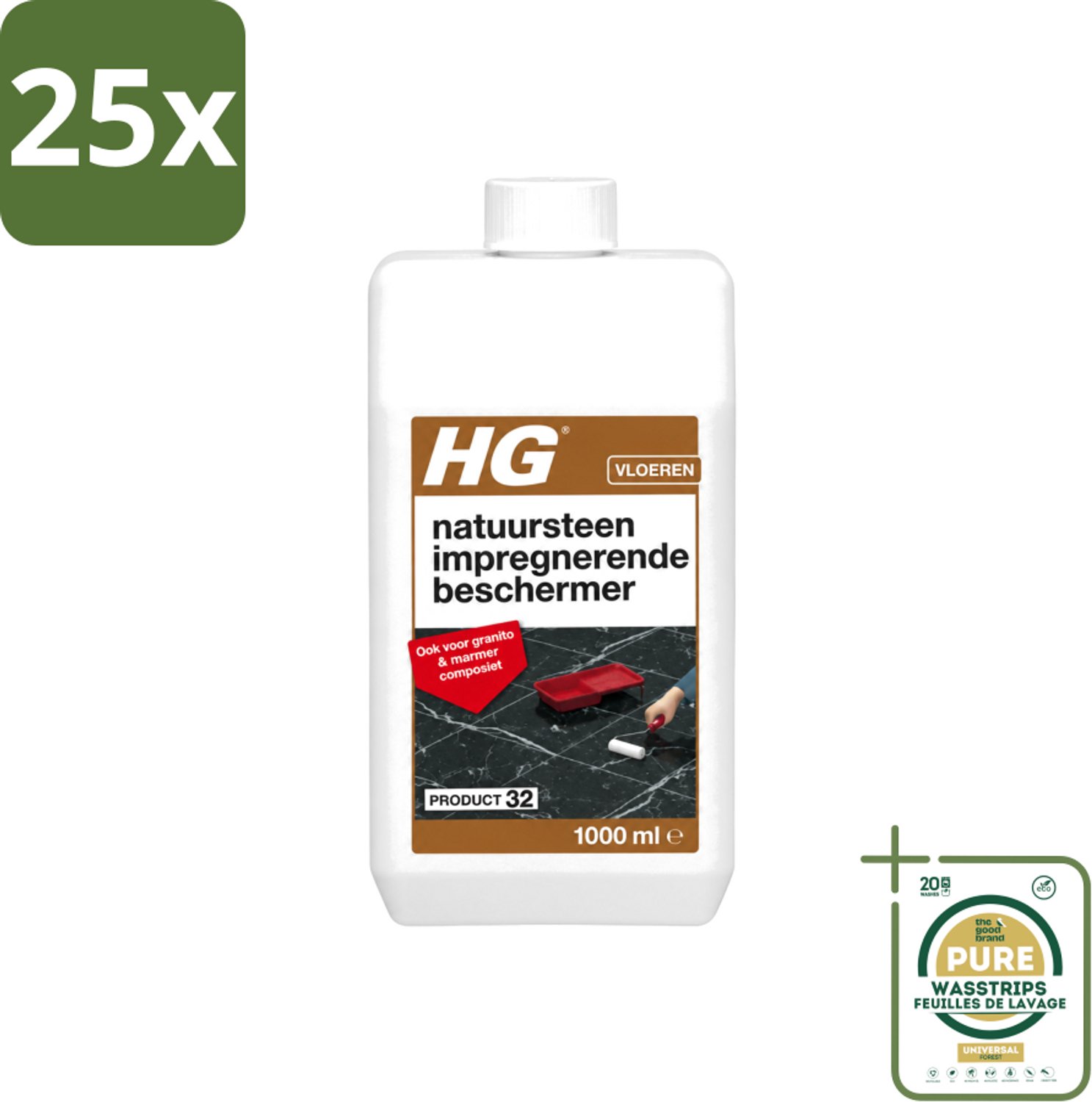 25 x HG - Natuursteen Impregnerende Beschermer - Ook Voor Granito & Marmer Composiet - 1L - Wasstrips - Natuursteen Beschermer - Vuil En Vlekken Bestrijden - Natuursteen Beschermen - Impregnerende Beschermer - Marmer Beschermen