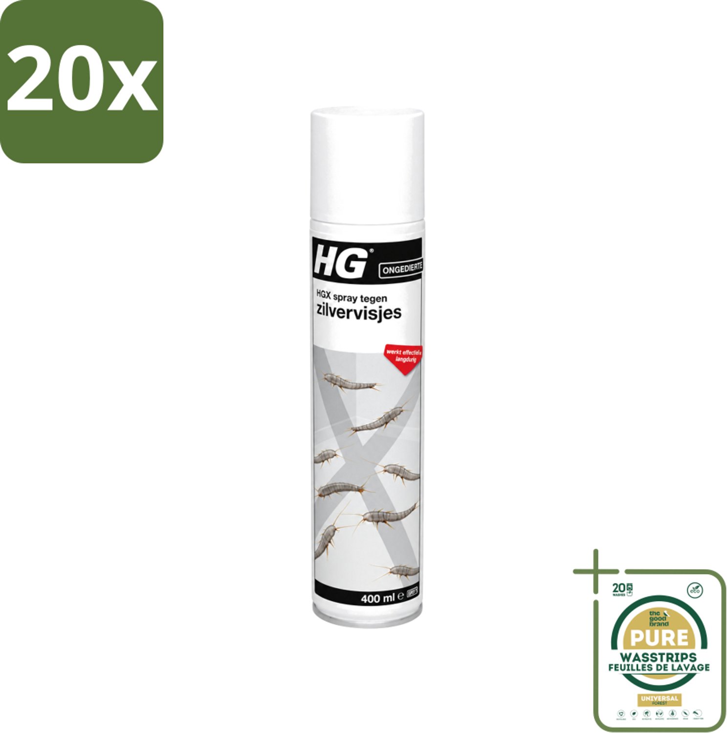 20 x HG X - Spray tegen Zilvervisjes - Langdurige Bescherming - 400 ml - Wasstrips - Zilvervisjes Bestrijding - Zilvervisjes In Huis - Zilvervisjes Bestrijding Spray - Zilvervisjes Bestrijding 400 Ml - Zilvervisjes Bestrijding Langdurig