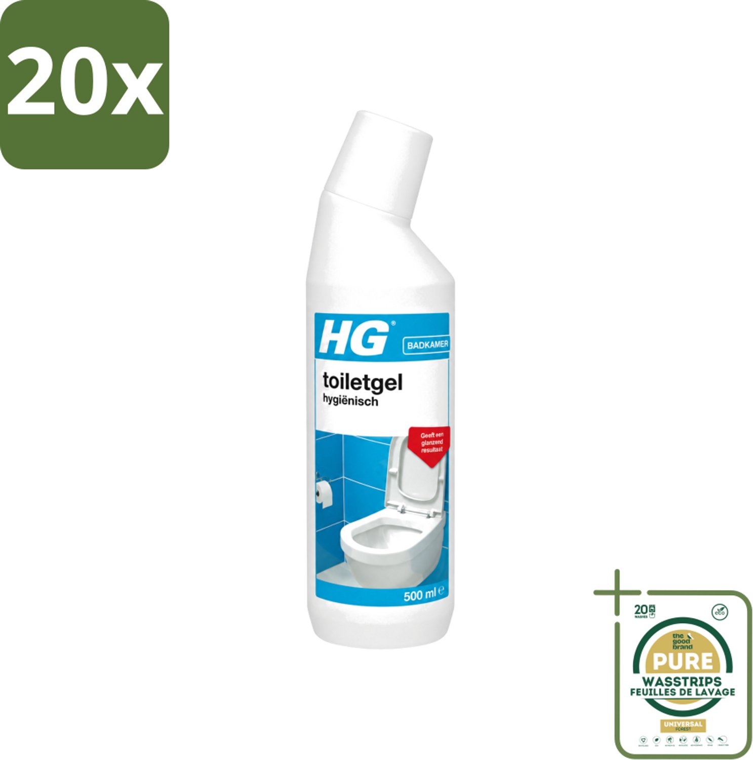20 x HG - Badkamer - Toiletgel Hygiënisch - Geeft Een Glanzend Resultaat - 500 ml - Wasstrips - Toiletgel - Hygiëne - Reinigen - Kalkaanslag - Vuil