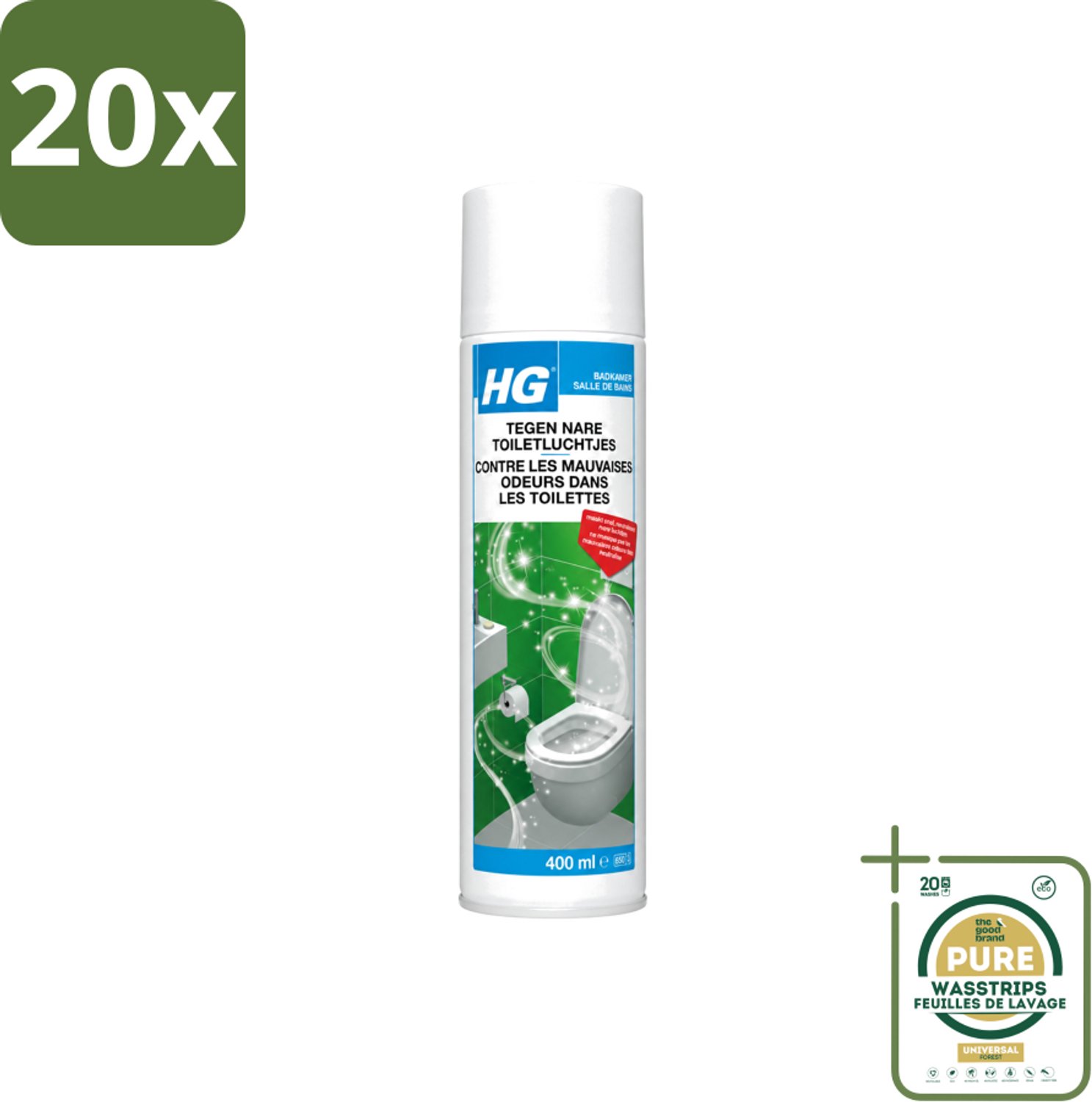 20 x HG - Tegen Nare Toiletluchtjes - Neutraliseert Alle Luchtjes - Natuurlijk Zuiveringsproces - 400 ml - Wasstrips - Toiletlucht Neutraliseren - Nare Geur Weg - Lucht Reinigen - Geur Neutraliseren - Badkamer Geur