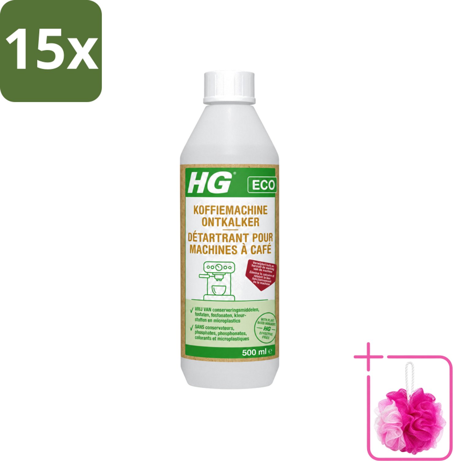 15 x HG ECO - Koffiemachine Ontkalker - Op Basis Van Citroenzuur - 6 Reinigingsbeurten - 500 ml - Bulkverpakking - Koffiemachine ontkalker - Douchemop - Citroenzuur