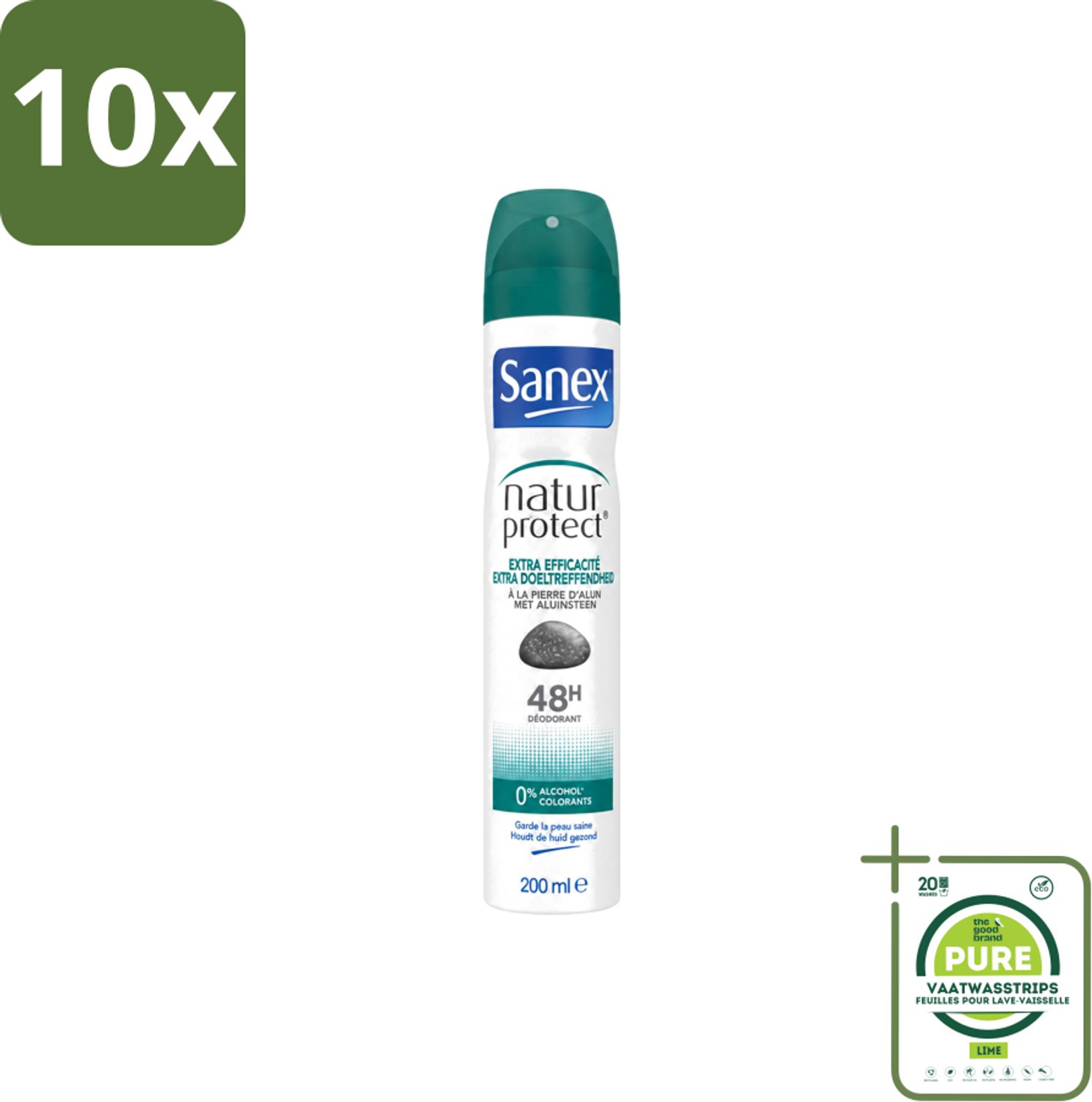 10 x Sanex – Deodorant Spray – Aluinsteen – 200 ml - Grootverpakking - Vaatwasstrips - Deodorant Spray - Natuurlijke Deodorant - Aluinsteen - Frisse Geur - Huidvriendelijk