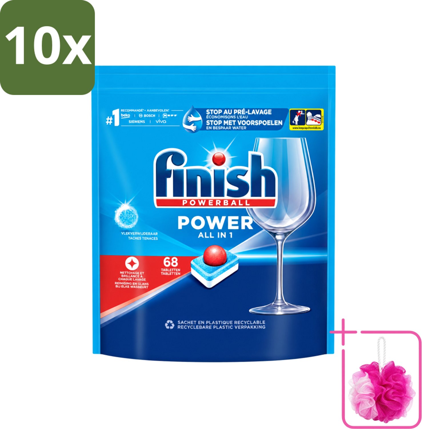 10 x Finish Powerball - Power All in 1 - Vaatwastabletten - Reiniging & Glans - 68 Tabletten - Bulkverpakking - Vaatwastabletten - Douchemop - Vaat reinigen