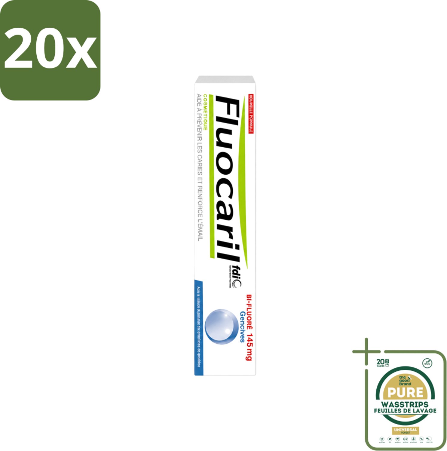 20 x Fluocaril - Tandpasta - Met Fluoride - 75 ml - Wasstrips - Fluoride Tandpasta - Tanden Beschermen - Gaatjes Voorkomen - Tanden Versterken - Bi-fluoride Tandpasta