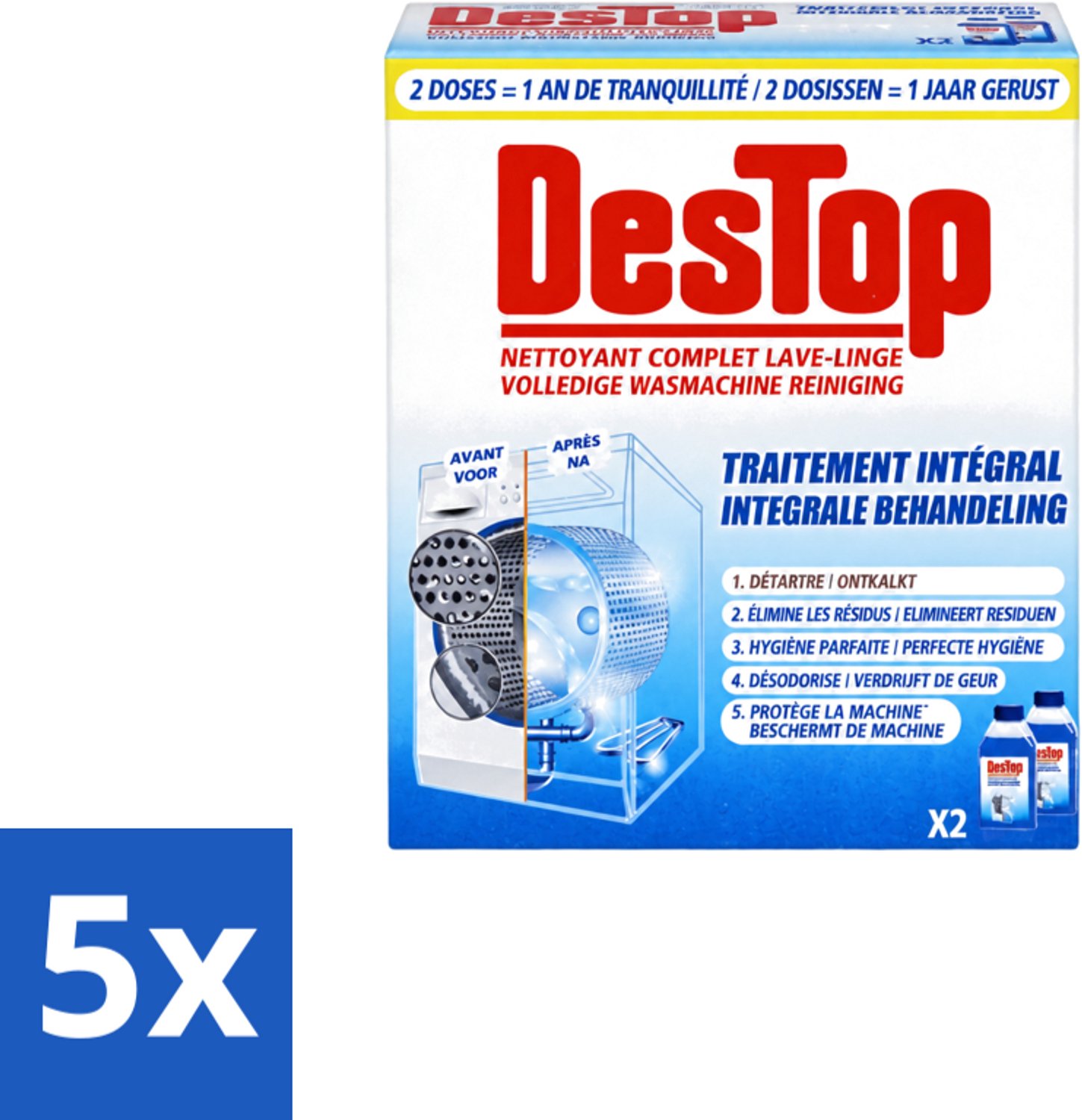 5 x Destop - Wasmachine reiniger - Integrale Behandeling - Duopack - Voordeelverpakking - 5 stuks