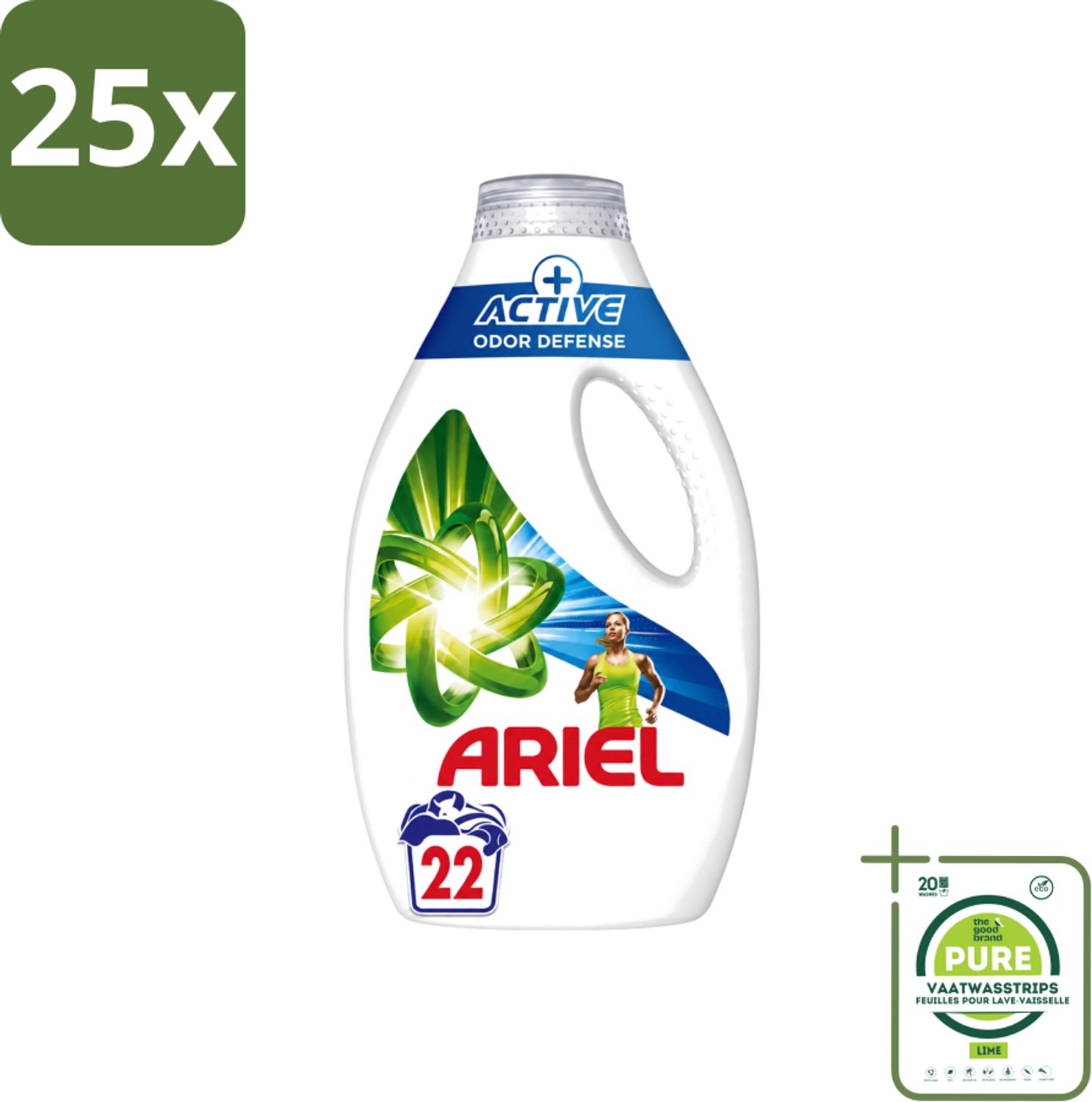 25 x Ariel – Vloeibaar Wasmiddel – Active Odor Defense – 990 ml – 22 wasbeurten - Grootverpakking - Vaatwasstrips - Geurverwijdering Was - Sportkleding Wasmiddel - Vloeibaar Wasmiddel - Geurbestrijding - Wasmiddel Voor Activiteit