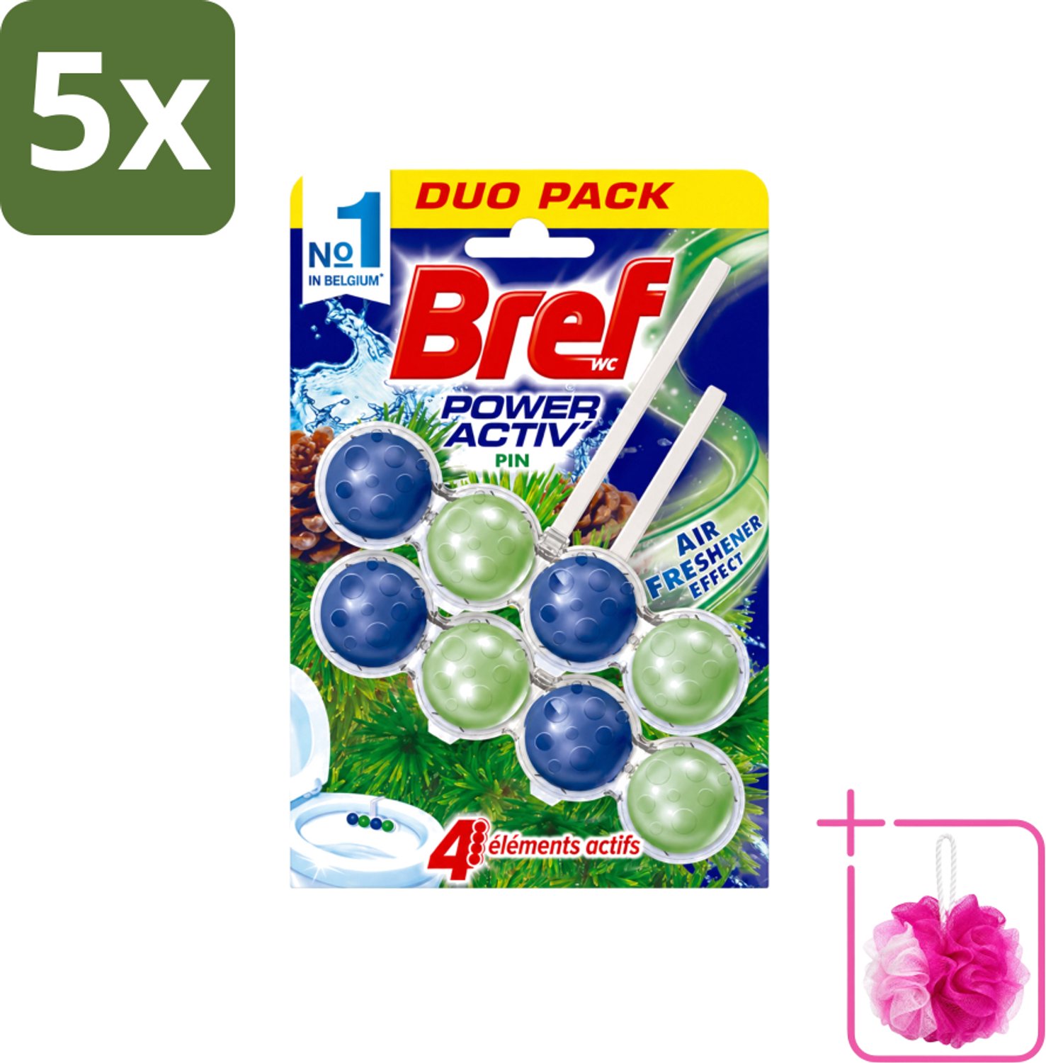 5 x Bref WC - Power Activ+ - Toiletblok - Den - 2 Blokken - Bulkverpakking - Toilet reinigen - Douchemop - Wc blok