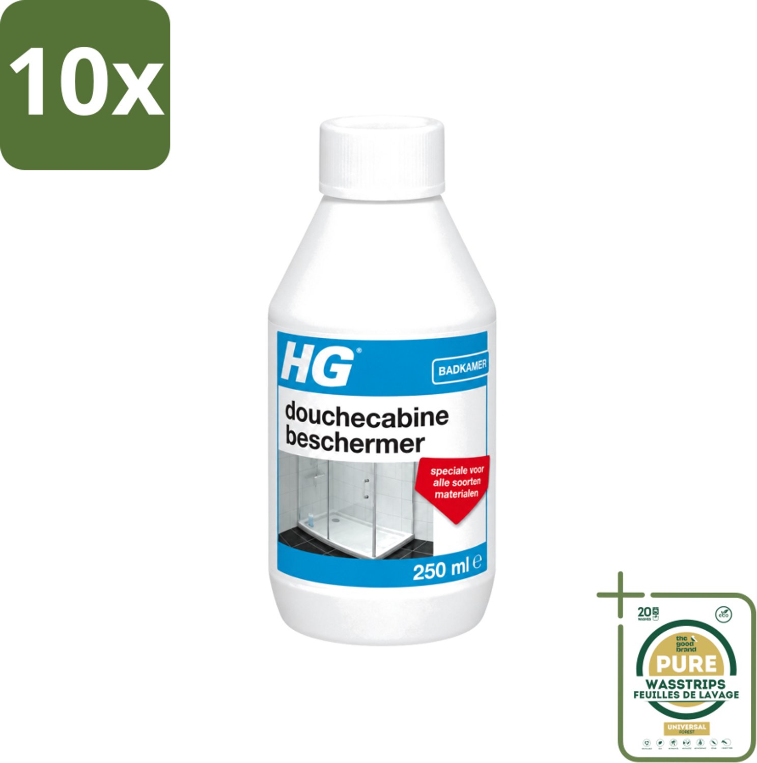 10 x HG - Badkamer - Douchecabine Beschermer - Voor Elk Materiaal - 250 ml - Wasstrips - Douchecabine Beschermer - Kalkaanslag Bestrijden - Vuilafstotend - Waterafstotend - Badkamer Schoonmaken