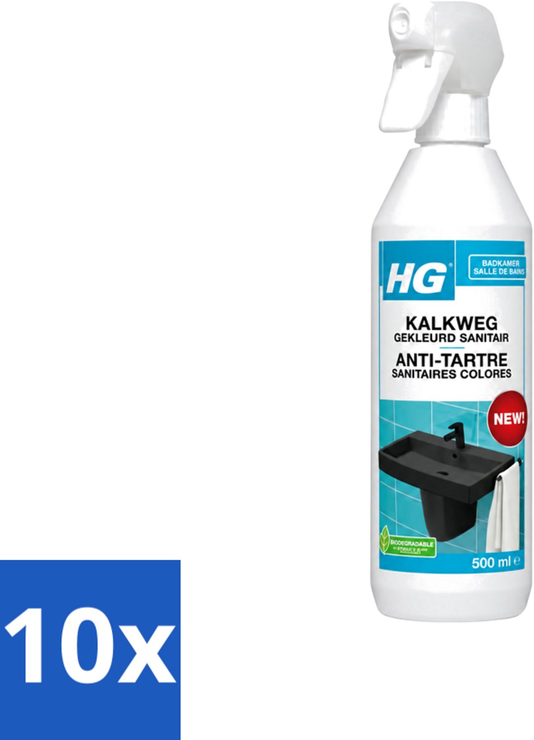 10 x HG - Badkamer - Kalkweg Gekleurd Sanitair - Schuimend - 500 ml - Voordeelverpakking - 10 stuks