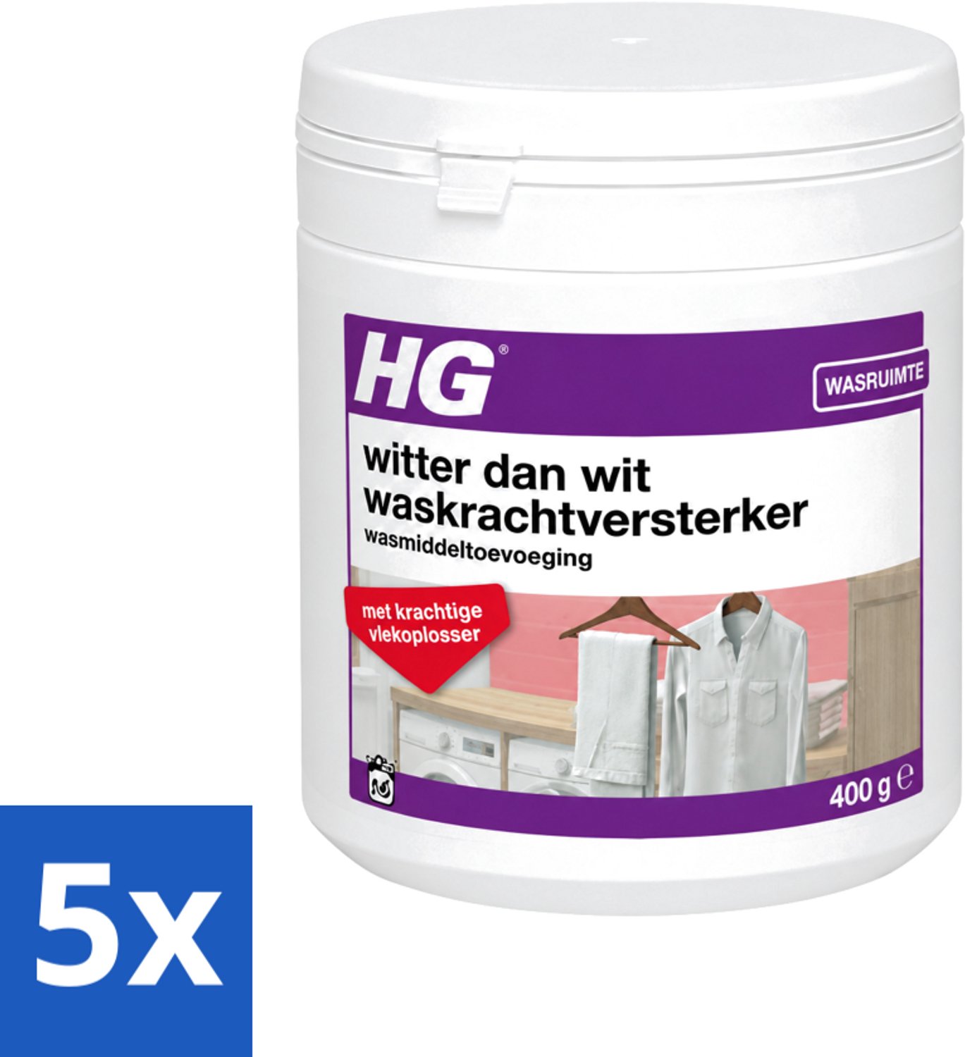 5 x HG - Wasruimte - Witter Dan Wit - Wasmiddeltoevoeging - 400 g - Voordeelverpakking - 5 stuks