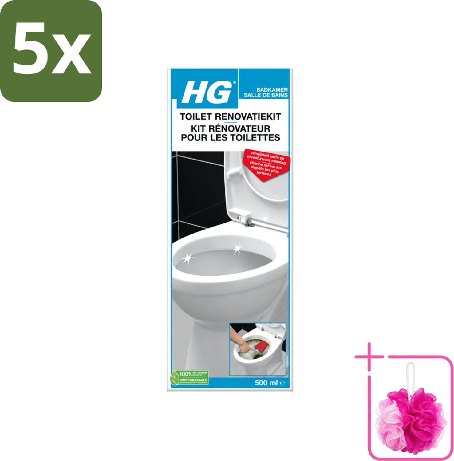 5 x HG - Badkamer - Toilet Renovatiekit - Verwijdert De Meest Zware Uitslag - 500 ml - Bulkverpakking - Toilet renovatie - Douchemop - Toilet reinigen