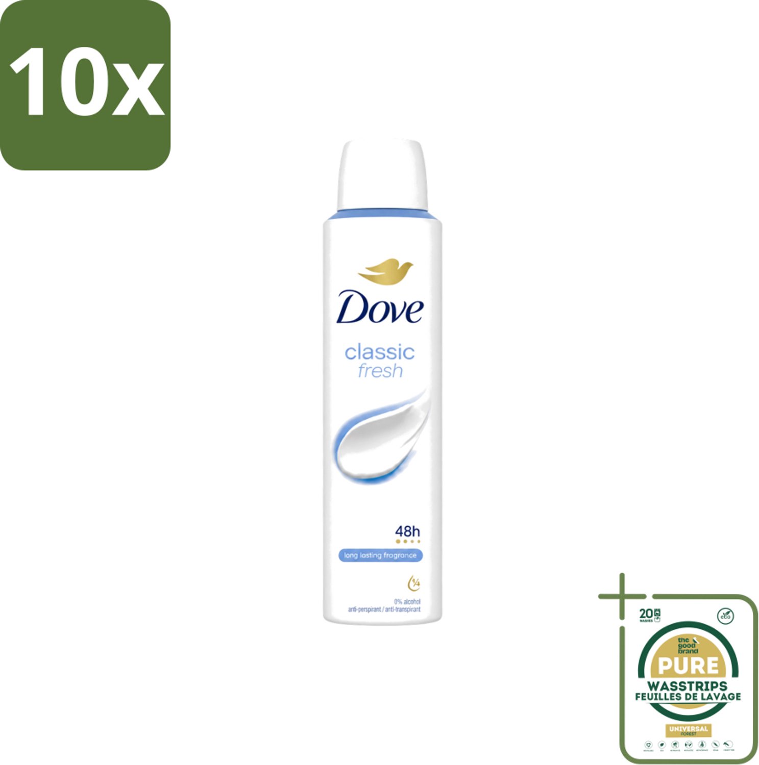 10 x Dove – Deodorant Spray – Classic Fresh – 200 ml - Wasstrips - Anti-transpirant Spray - Okselgeur - Deodorant Spray - Frisse Geur - Oksel Verzorging
