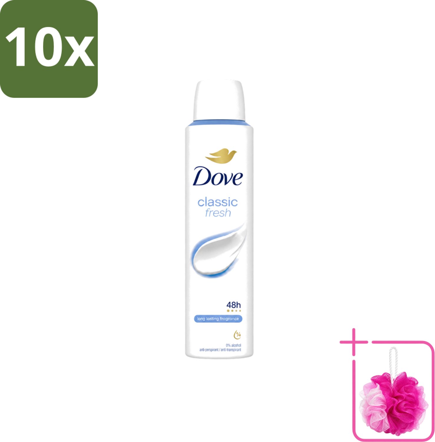 10 x Dove – Deodorant Spray – Classic Fresh – 200 ml - Bulkverpakking - Anti-transpirant spray - Douchemop - Okselgeur