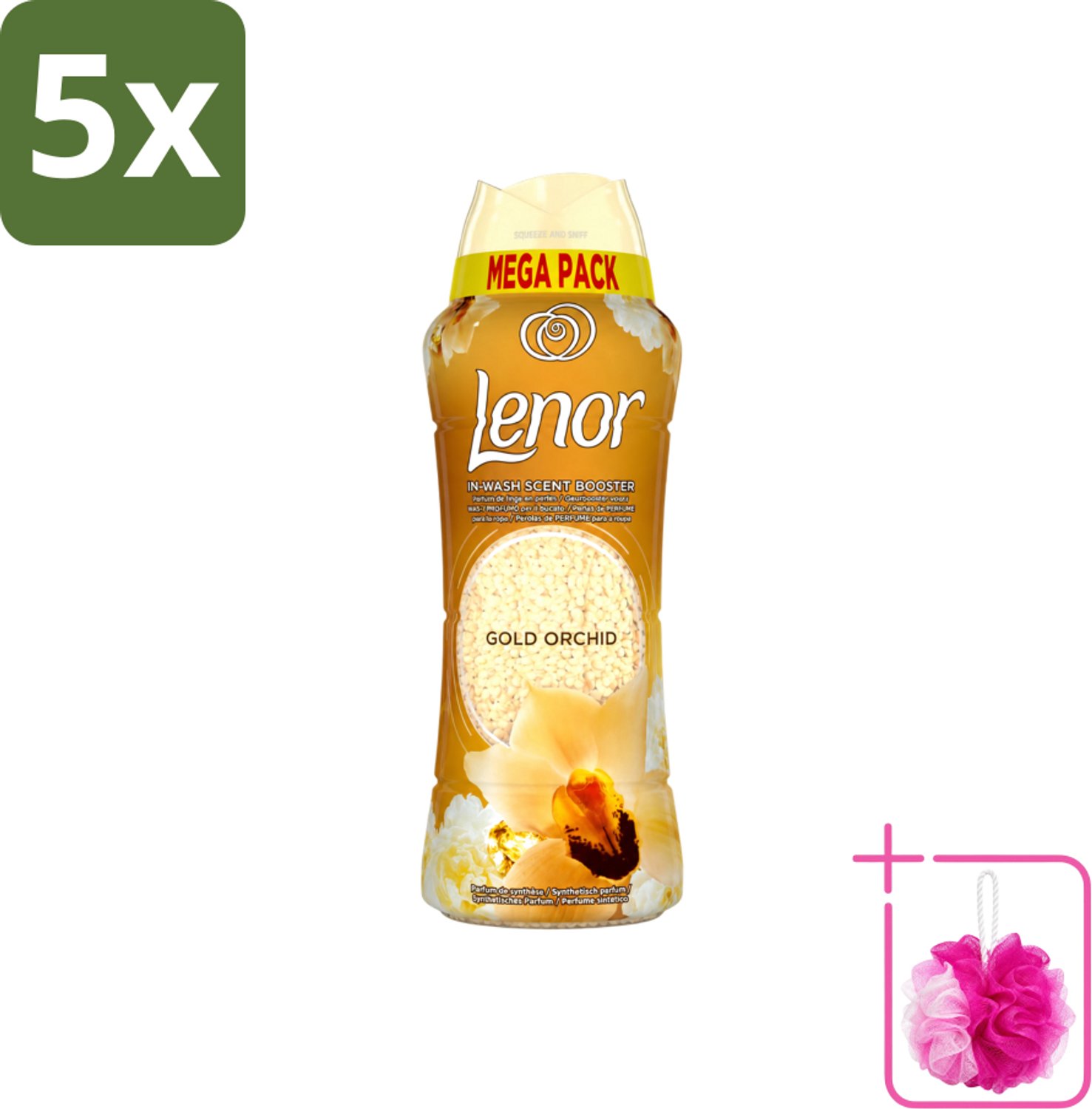 5 x Lenor – Geurparels – Gouden Orchidee – 570 g - Bulkverpakking - Geurparel - Douchemop - Wasgeur