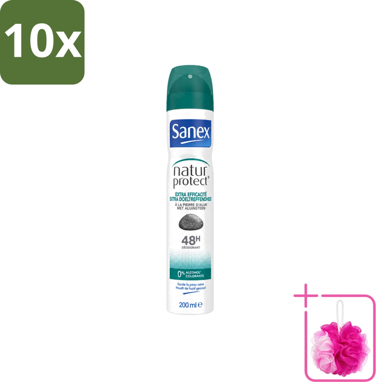 10 x Sanex – Deodorant Spray – Aluinsteen – 200 ml - Bulkverpakking - Deodorant spray - Douchemop - Natuurlijke deodorant