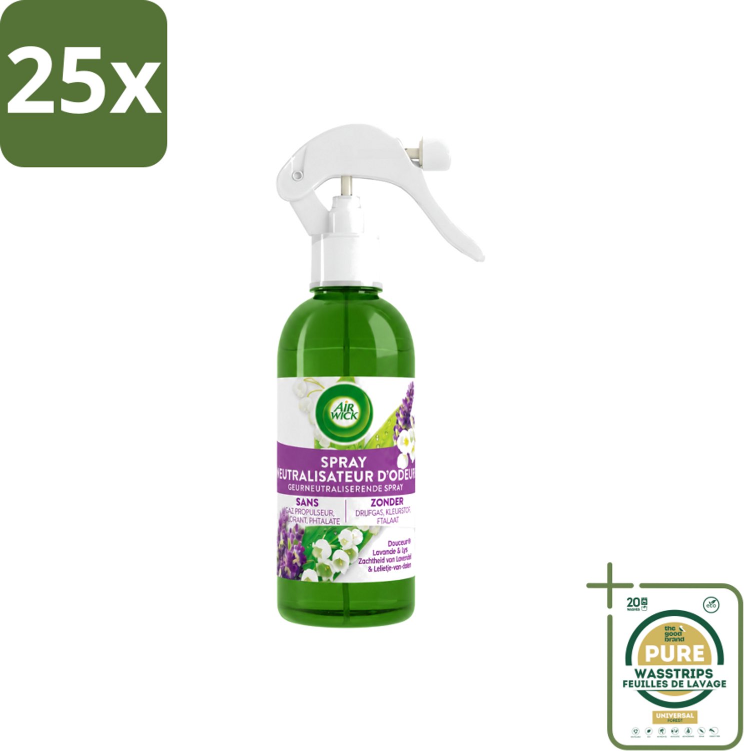 25 x Air Wick – Luchtverfrisser Spray – Active Fresh Lavendel & Lelie – 237 ml - Wasstrips - Luchtverfrisser - Geur Neutraliseren - Natuurlijke Geur - Lavendel - Lelie
