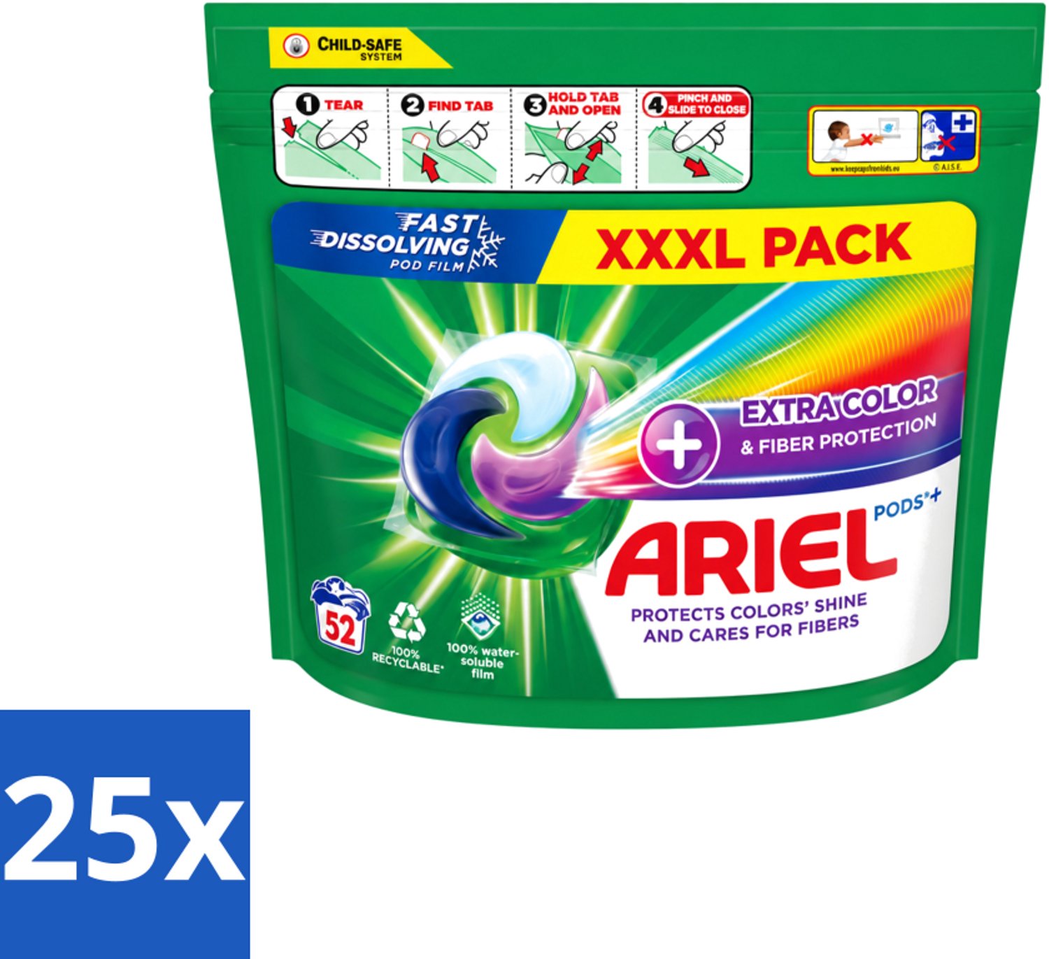 25 x Ariel – Waspods – Fiber Protection – 52 wasbeurten - Voordeelverpakking - 25 stuks