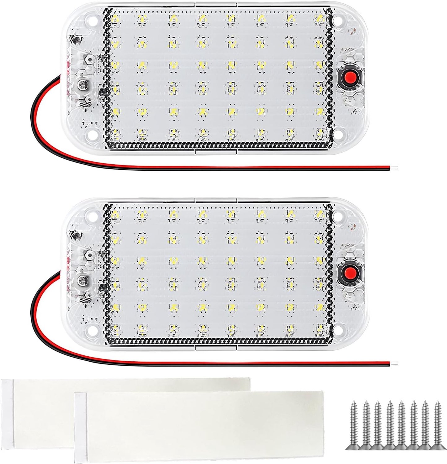 2 stuks 48 leds, 10 W, led-binnenlichtbalk, 12 V, auto-binnenverlichting, ultraheldere verlichting, 800 lm, met aan/uit-schakelaar, lichtstrip