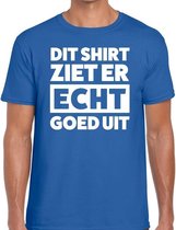 Dit shirt ziet er echt goed uit tekst t-shirt blauw heren M